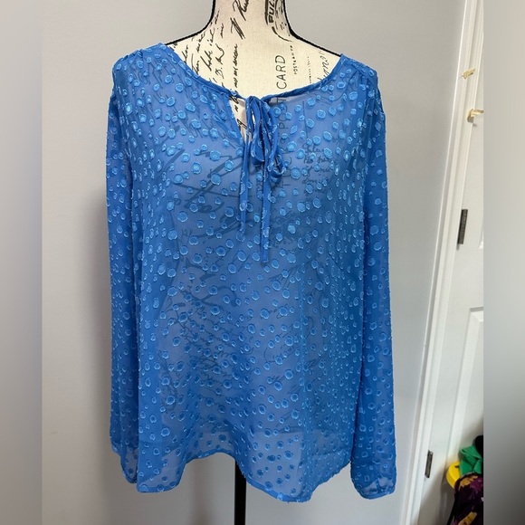 J.Crew Factory Women's Blue  Chiffon Peasant Blouse Clip-Dot Keyhole  🌟 - Picture 4 of 13